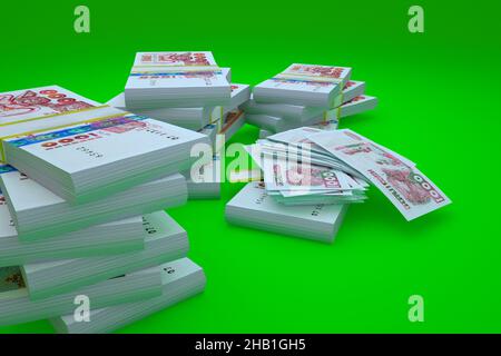 Algerian dinar bills isolated on green background. Computer generated 3D photo rendering. Stock Photo