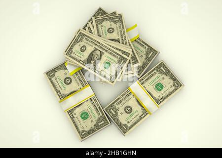 Pile of One Hundred Dollar bills on white 3d rendering Stock Photo