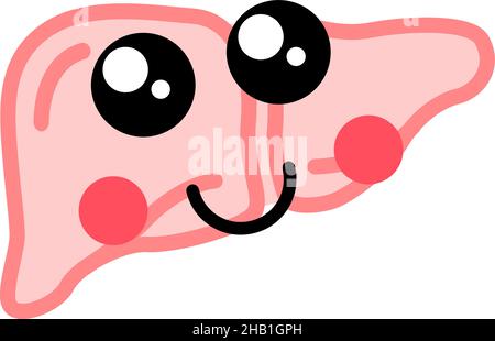 Human liver with cute face, medical icon on white Stock Vector