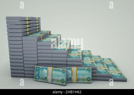 Money stacks graph. 20 AED. 3D illustration. Stock Photo