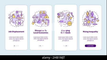Negative automation impact on society onboarding mobile app screen Stock Vector