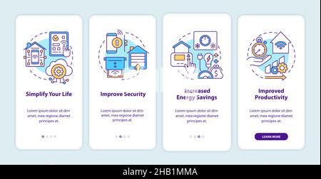 Reasons for home automation onboarding mobile app screen Stock Vector