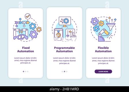 Automation types onboarding mobile app screen Stock Vector