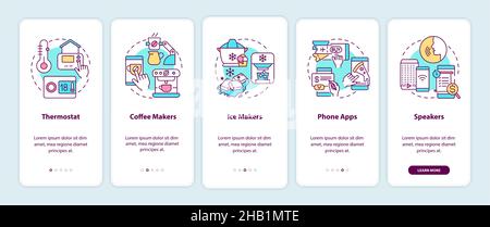 Examples of daily automation onboarding mobile app screen Stock Vector