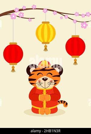 Good fortune chinese tiger happy new year 2022 greeting card