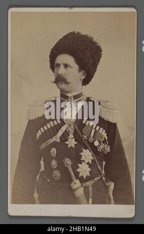 One of 274 Vintage Photographs, Photograph, late 19th-early 20th century, Qajar, Qajar Period, 8 3/8 x 5 3/16 in., 21.2 x 13.1 cm, cartes de visite, commander, decorated, general, hat, medals, Middle East, military, moustache, mustache, Persia, photography, portrait, sepia, soldier, sword Stock Photo