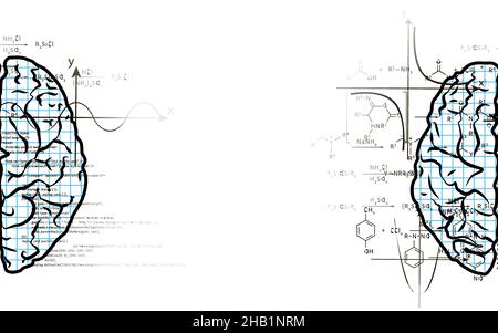 Math technical human brain wide concept illustration, left side of brain functions concept isolated on white Stock Vector