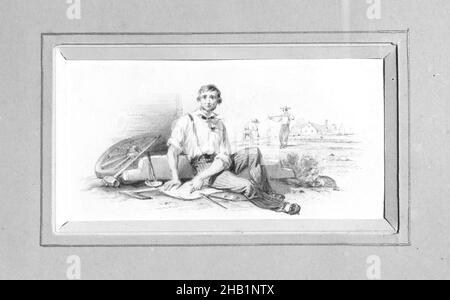 Vignette E, American, Watercolor and graphite, 1840s-1850s, 5 14/16 x 3 1/16 in., 14.9 x 7.8 cm Stock Photo