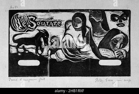 Head Piece for 'Le Sourire', Titre pour 'Le Sourire', Paul Gauguin, French, 1848-1903, Woodcut on China paper, carved 1899; printed 1921, Sheet: 10 7/16 x 16 1/4 in., 26.5 x 41.3 cm Stock Photo