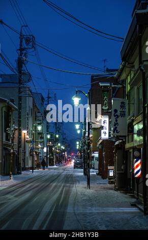 winter scene of street in Takayama Stock Photo