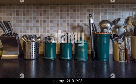 Vintage kitchen with vintage kitchen utensils. Stock Photo