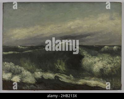 The Wave, La Vague, Gustave Courbet, French, 1819-1877, Oil on canvas, France, ca. 1869, 25 3/4 x 34 15/16 x 3in., 65.4 x 88.7 x 7.6cm, ca. 1869, clouds, dark, european, foam, French Painting, grey, nature, oil on canvas, sea, seascape, sky, storm, stormy, water, wave, wild Stock Photo