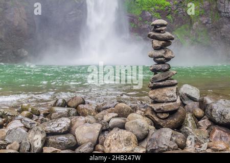 Stone tower at Tappiya Falls near Batad village, Luzon island, Philippines Stock Photo