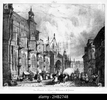 Eglise de Saint-Gervais et Saint - Protais, a Gisoirs, Richard Parkes Bonington, British, 1801-1828, Lithograph mounted on paper, 1824, Image: 8 1/2 x 10 3/8 in., 21.6 x 26.4 cm Stock Photo