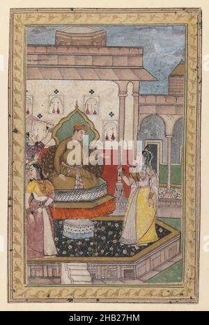 Miniature Painting, Court Scene, Indian, Opaque watercolor on paper, India, late 16th century, Mughal, sheet: 6 3/4 x 4 3/8 in., 17.1 x 11.1 cm, Court, Indian, Late 16th century, Manuscript, Mughal, Paper, Prince, Watercolor Stock Photo