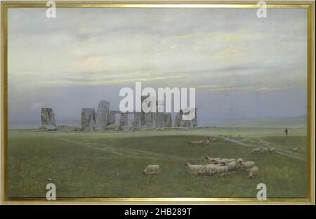 Stonehenge, William Trost Richards, American, 1833-1905, Opaque watercolor and pastel on wove paper, 23 1/8 × 36 3/8 in., 58.7 × 92.4 cm, agrarian, Amesbury, ancient, archaelology, architecture, astronomy, Britons, Bronze Age, calendar, construction, druid, engineering, England, folklore, grazing, Great Britain, meadow, megalithic, Merlin, Neolithic, Old England, pagan, pasture, religion, ritual, sheep Stock Photo