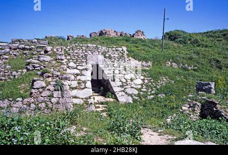 Prehistoric archaeological site at Ugarit, Syria in 1998 - entrance doorway to Royal Palace Stock Photo