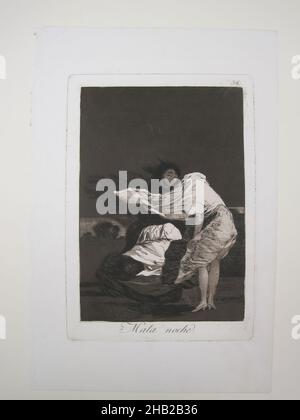 A Bad Night, Mala noche, Los Caprichos, Plate 36, Francisco de Goya y Lucientes, Spanish, 1746-1828, Etching and aquatint on laid paper, Spain, 1797-1798, Sheet: 11 7/8 x 7 15/16 in., 30.2 x 20.2 cm, Aquatint, Engraving, Etching, Print, Satire, Satirical, Spain, Spanish Stock Photo