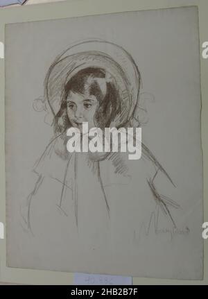 Young Girl with Bonnet, Mary Cassatt, American, 1844-1926, Lithograph in bistre on laid paper, ca. 1904, 58 x 19 in., 147.3 x 48.3 cm, 1904, bonnet, drawing, girl, innocent, portrait, woman artist Stock Photo