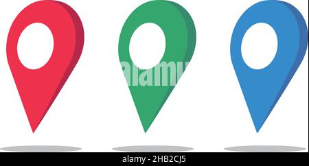 Icon set of map pins with shadows. A simple icon that can be used to display location information. Stock Vector