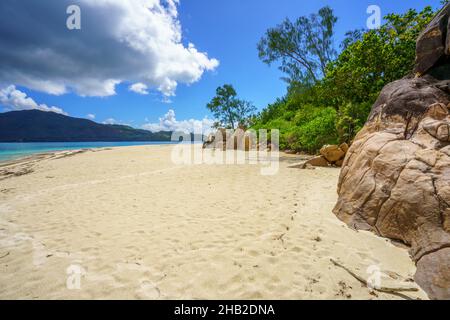 beautiful tropical beach on curieuse island on the seychelles Stock Photo