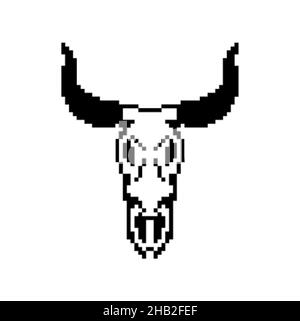 Cow skull pixel art isolated. 8 bit Cow skeleton vector illustration Stock Vector