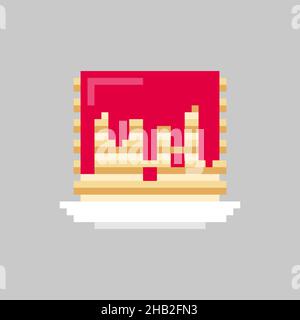 Pancakes with jam pixel art. 8bit Stack of pancakes. pixelated Food vector illustration Stock Vector