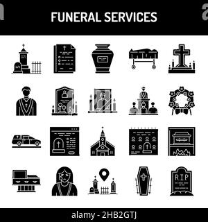 Funeral services line icons set. Isolated vector element. Stock Vector