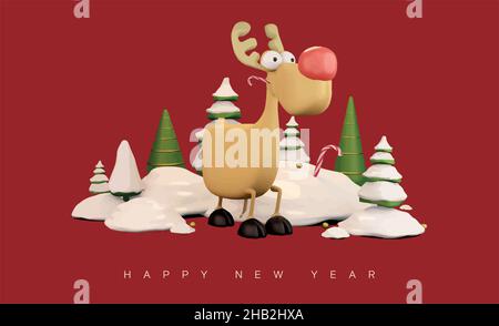 New 2022 Year is coming. Deer in snow Stock Vector