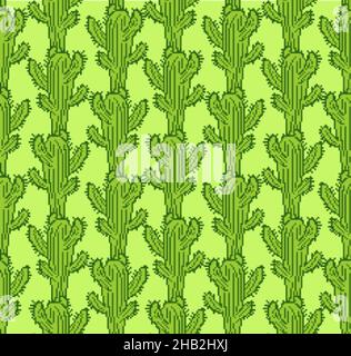 Cactus pixel art pattern seamless. 8 bit Cactus background. vector illustration Stock Vector