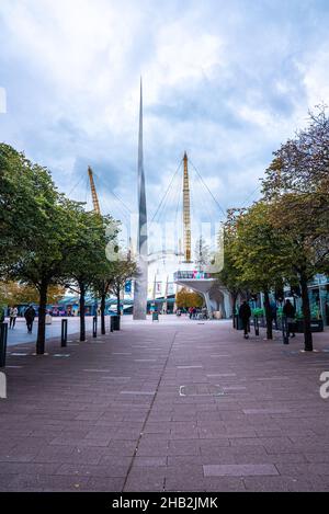 View from the river Thames over Millennium dome or O2 Arena in London. Stock Photo