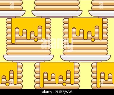 Pancakes pattern seamless. Stack of pancakes background. Food vector texture Stock Vector
