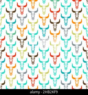 Cow skull pixel art pattern seamless. 8 bit Cow skeleton background Stock Vector