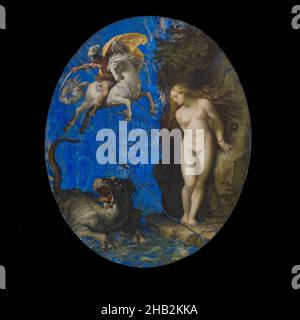 Perseus Rescuing Andromeda, Cavaliere D'Arpino (Giuseppe Cesari), Italian, 1568–1640, c.1593–94, Oil on lapis lazuli, Made in Rome, Lazio, Italy, Europe, Paintings, stone & mineral, 7 15/16 × 6 1/8 × 1/4 in. (20.2 × 15.6 × 0.7 cm Stock Photo