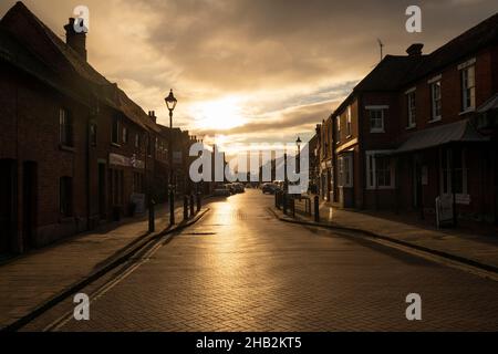 UK, England, Berkshire, Theale, The High Street at Sun-down Stock Photo