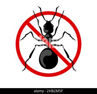 Stop sign for ants. The big ant is crossed out with a prohibition sign. Vector flat illustration isolated Stock Vector