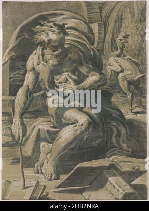 Diogenes, Parmigianino (Francesco Mazzola), Italian, 1503–1540, Ugo da Carpi, Italian, active c.1502–1532, c.1527–30, Chiaroscuro woodcut, Italy, Europe, Prints, image: 19 in. x 13 7/8 in. (48.3 x 35.2 cm Stock Photo