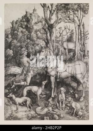 St. Eustace, Albrecht Dürer, German, 1471–1528, c.1501, Engraving, Germany, Europe, Prints, image (print trimmed up to and within plate): 13 15/16 x 10 3/16 in. (35.4 x 25.9 cm Stock Photo