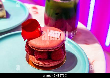 Rose Macaron at the EL&N Soho Cafe, London, UK Stock Photo
