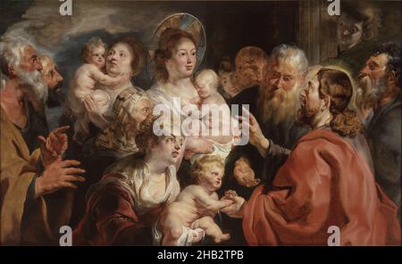 Suffer the Little Children to Come Unto Me, Jacob Jordaens, Flemish, 1593–1678, 1615–16, Oil on panel, Made in Antwerp, Antwerpen province, Belgium, Europe, Paintings, 41 x 66 7/8 in. (104.1 x 169.9 cm Stock Photo