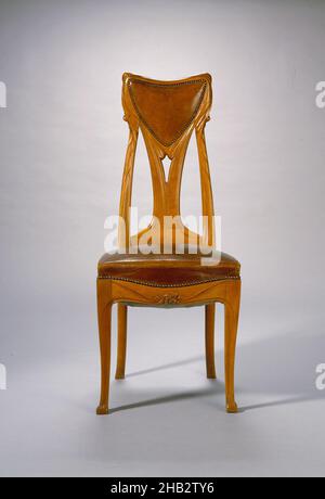 Side Chair, Hector Guimard, French, 1867–1942, Ateliers d'Art et de Fabrication, Paris, France, c.1897–1914, c.1900, Pearwood and original leather, Made in Paris, Île-de-France, France, Europe, Furniture, 42 3/4 x 17 7/8 x 20 1/4 in. (108.6 x 45.4 x 51.4 cm Stock Photo