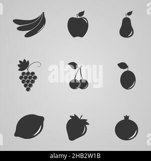 Set of icons of fruits and berries, vector illustration Stock Vector