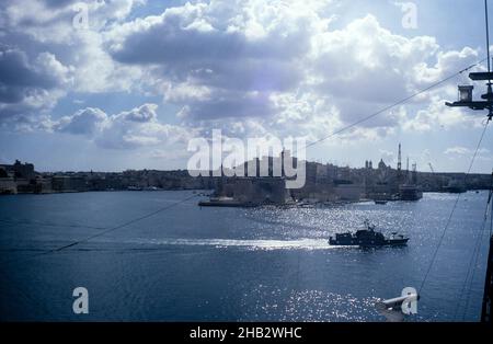 Historic city centre of Valletta, Malta seen from ship in 1998 Stock Photo