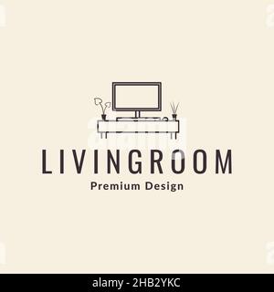 minimalist living room table television hipster logo design vector graphic symbol icon sign illustration creative idea Stock Vector