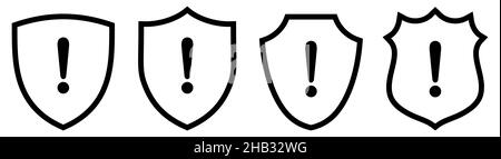 Exclamation mark inside shield, different versions. Protection or security concept Stock Vector