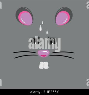 Vector illustration of a sad and overwhelmed mouse on gray background. Cartoon of a crying mouse with whiskers Stock Vector