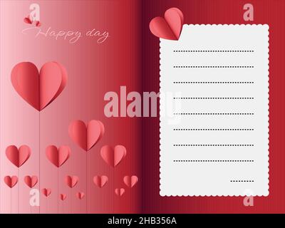 Love letter with cut paper hearts for Valentine's Day or Mother's Day. Template for writing a beautiful letter or message Stock Vector