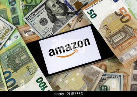 Amazon editorial. Illustrative photo for news about Amazon - an American multinational technology company Stock Photo