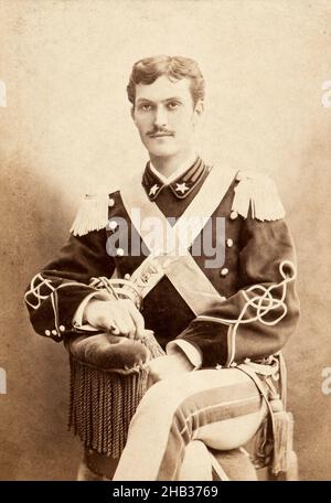 Portrait of Giovanni Majno (?), young Italian cavalry officer at the end of XIX century in Milan. The photo was taken by Sebastianutti and Benque photographers Stock Photo