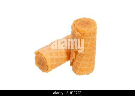 two crispy waffle rolls isolated on white background. High quality photo Stock Photo